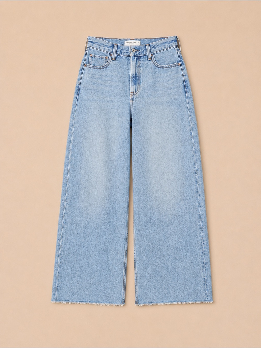 Abercrombie High Rise Raw Hem Wide Leg Cropped Jeans | Medium Wash | Size 25